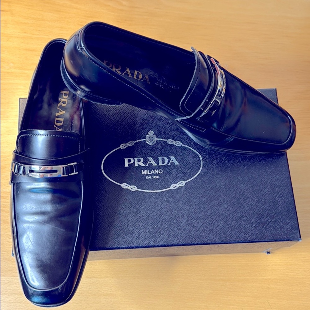 Men’s Black Prada Spazzolato Leather Loafers